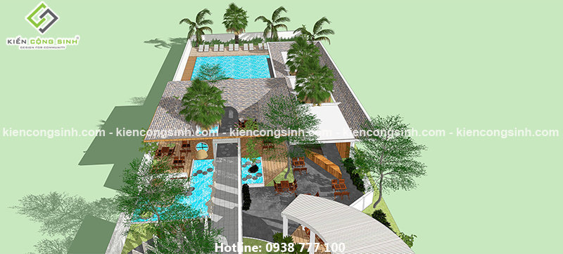 dự án thiết kế quán cafe và bể bơi