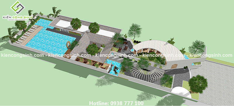 dự án thiết kế quán cafe và bể bơi